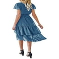 thumbnail image 4 of POINTERTECK Femmes Boho Manches Courtes V Robe de Cou Casual Ruffle Wrap Swing Plage Robe d'Été Mousseline de Soie Partie Midi Robe avec Ceinture, 4 of 5