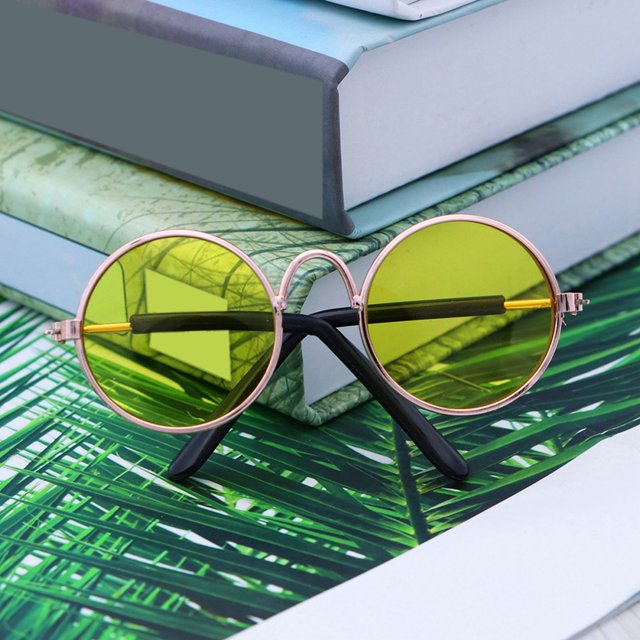 BESTYASH 2Ud Gafas Para Mascotas Decorativas Color Amarillo Material De Metal
