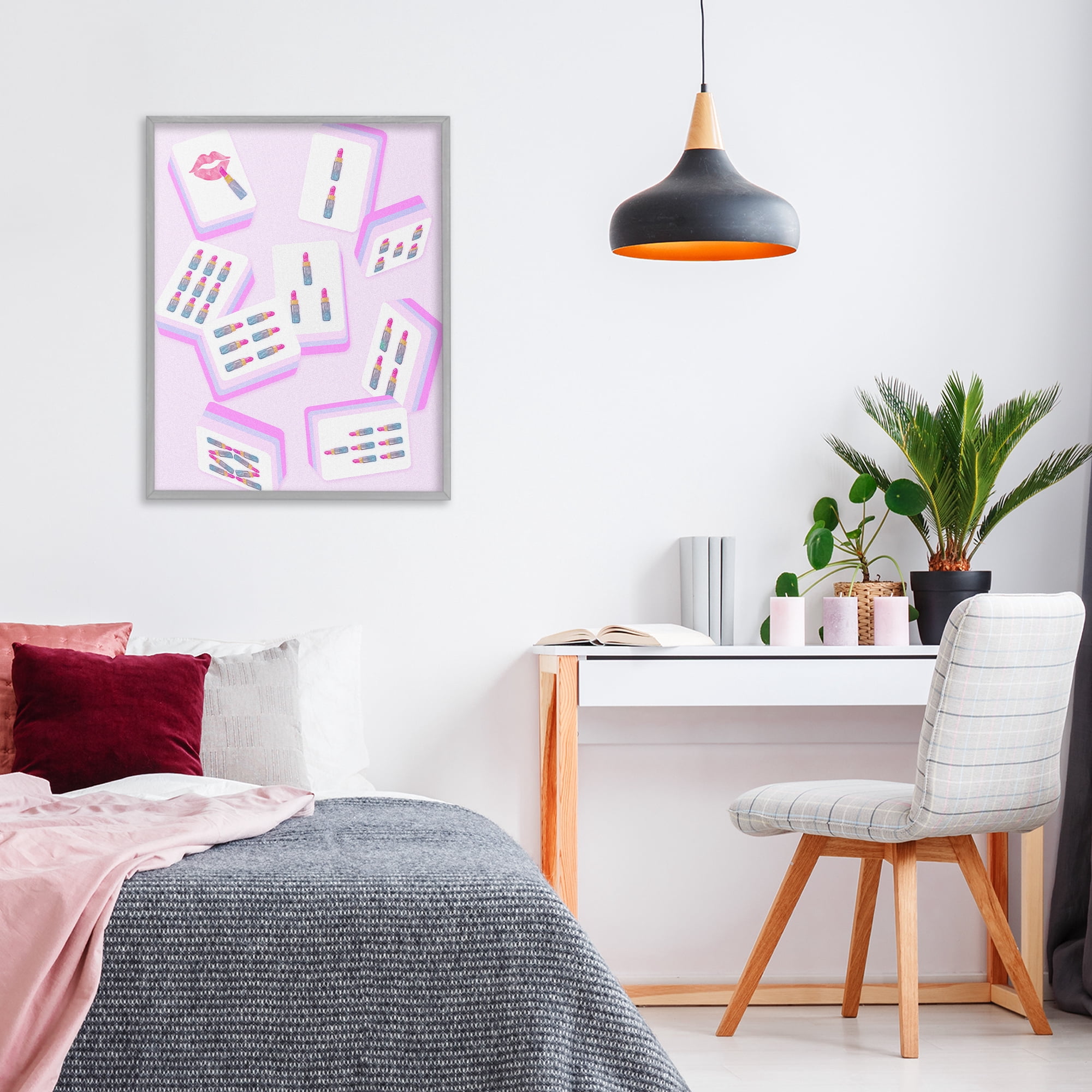 Stupell Industries Glam Lipstick Mahjong Tiles Gray Framed Giclee Art, design by Ziwei Li