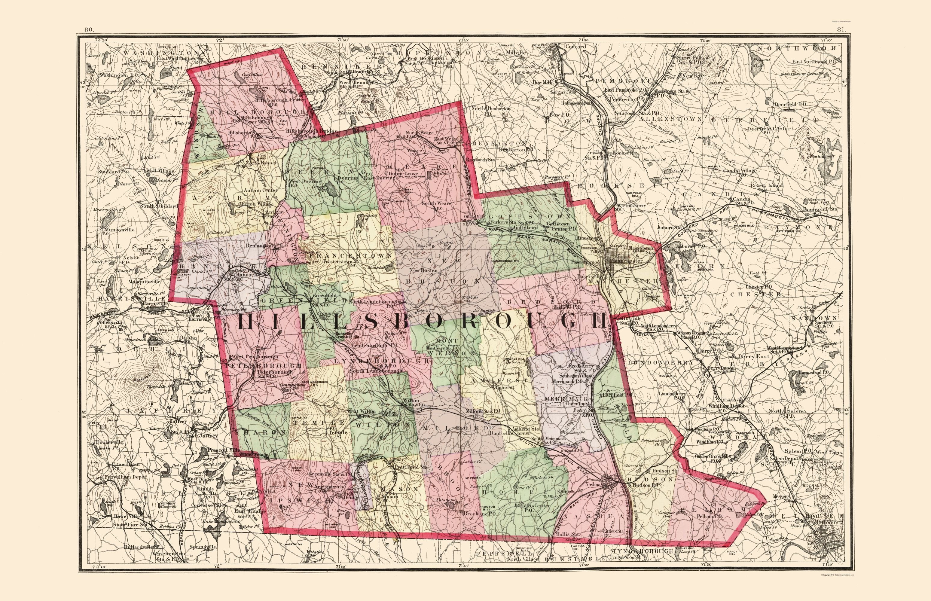 Hillsborough County New Hampshire Walling 1877 23.00 x 35.63 Glossy Satin Paper
