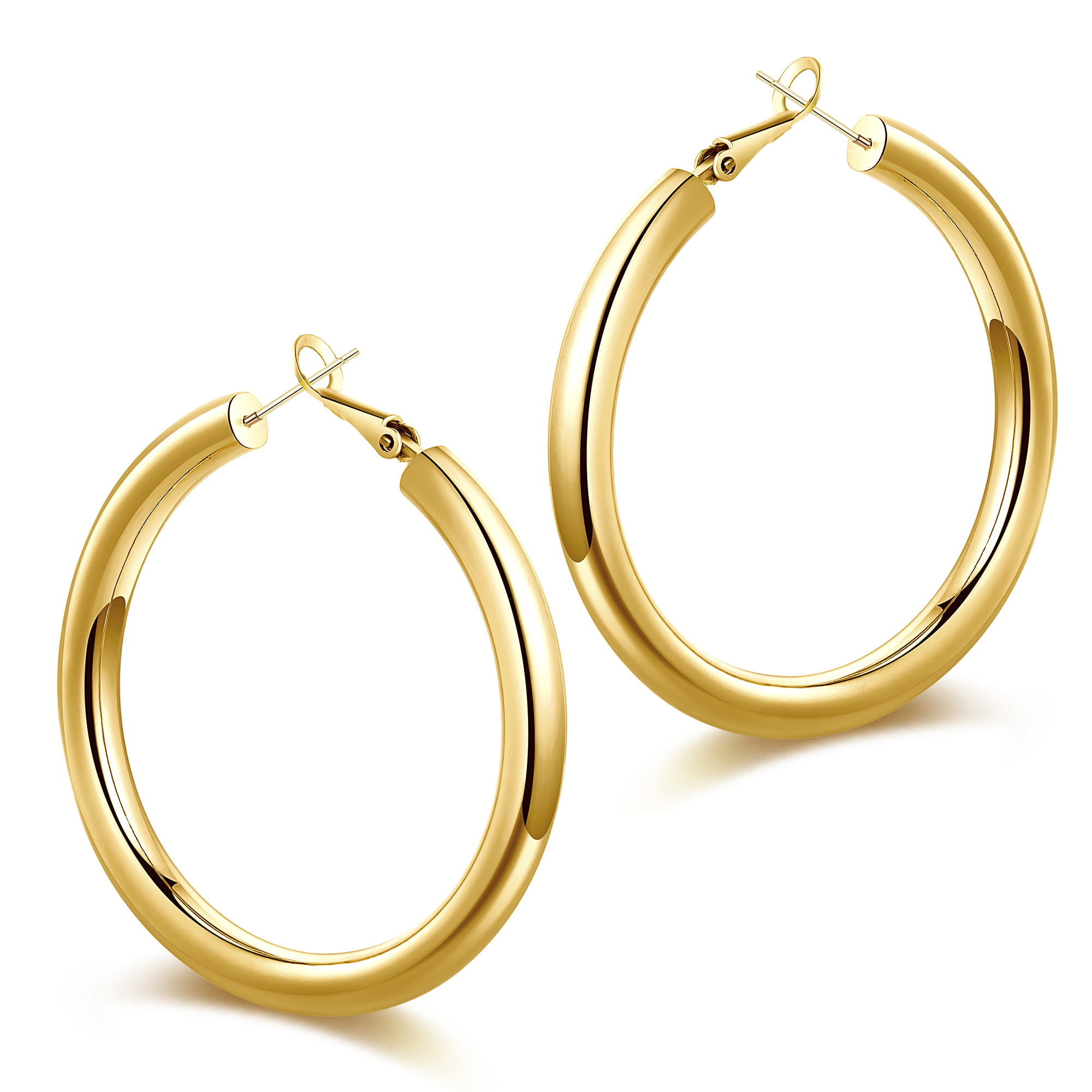14K Gold Colored Lightweight Chunky Open Hoops Gold Hoop Earrings For Women Thick Earrings Cartilage Earring Fashion Piercing Jewelry Huggie Hoop Earrings Surgical Steel Lobe Earrings 