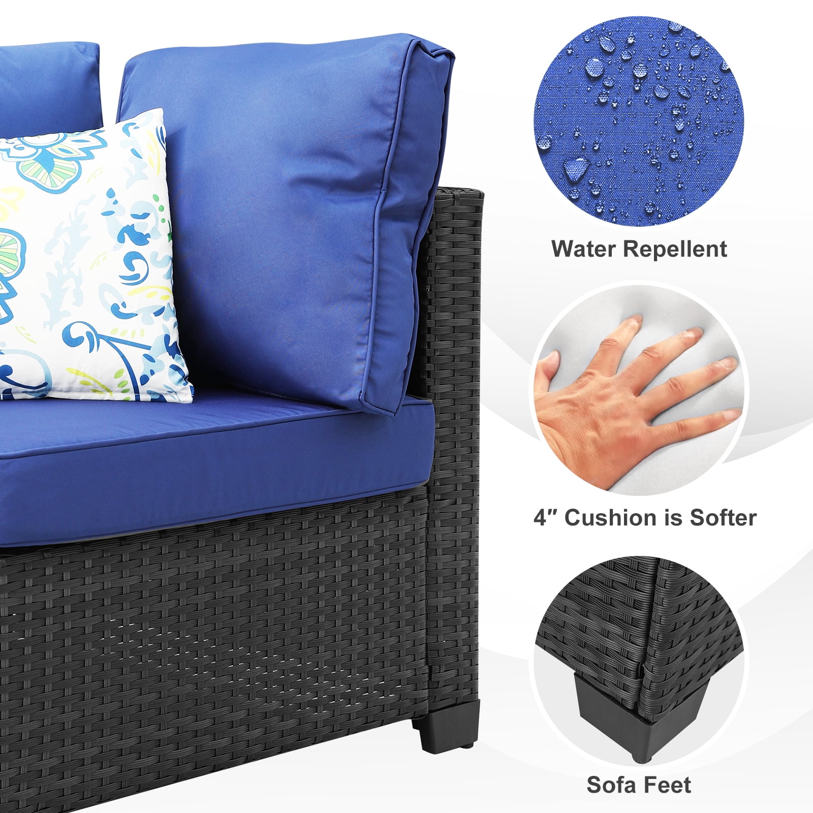 ZXRLHX 7 Piece Wicker Sectional Patio Furniture Set (Coffee/Blue) with Pillows, for Outdoor Deck