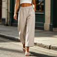 thumbnail image 5 of Asgosdo Women Cotton Linen Cropped Pants Elastic High Waist Wide Leg Trousers Casual Summer Loose Culottes S XXXL, 5 of 5