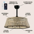 thumbnail image 3 of JONATHAN Y Cressida 23.75" Traditional Bohemian 6-Speed Metal/Bamboo Mobile-App/Remote-Controlled Height-Adjustable Dimmable Caged Integrated LED Ceiling Fan, Light Brown/Black, 3 of 11