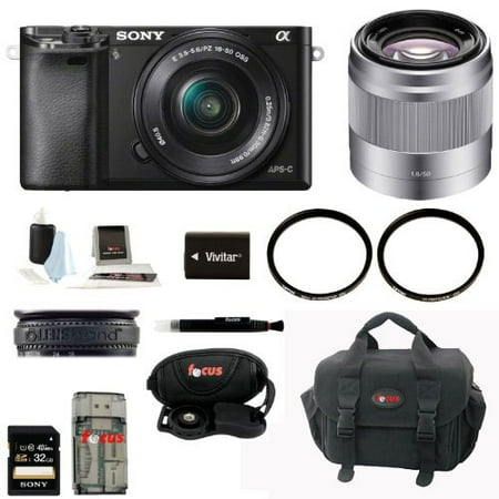 Sony Alpha A6000 Mirrorless Digital Camera w/ 16-50mm + 50mm Lenses w/ 32GB Kit