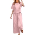 thumbnail image 2 of Womens Casual Sets Baggy Short Sleeve Cropped Tops and Long Pants Casual Comfy Pjs Lounge Set with Pockets Solid Color Loungewear 2PCS, 2 of 5