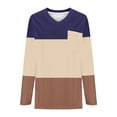 thumbnail image 5 of PNTUTB Women's Daily Casual V Neck Tri-color Patchwork Pocket T Shirt Pullover Long Sleeved Top, 5 of 6