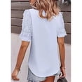 thumbnail image 3 of Sonducket Blusa holgada de manga corta para mujer, blusa informal bordada con cuello en V, camisa bonita para oficina, vacaciones en la playa, ropa Prendas para la parte del cuerpo Azul claro M Sonducket AP009844-22, 3 of 6