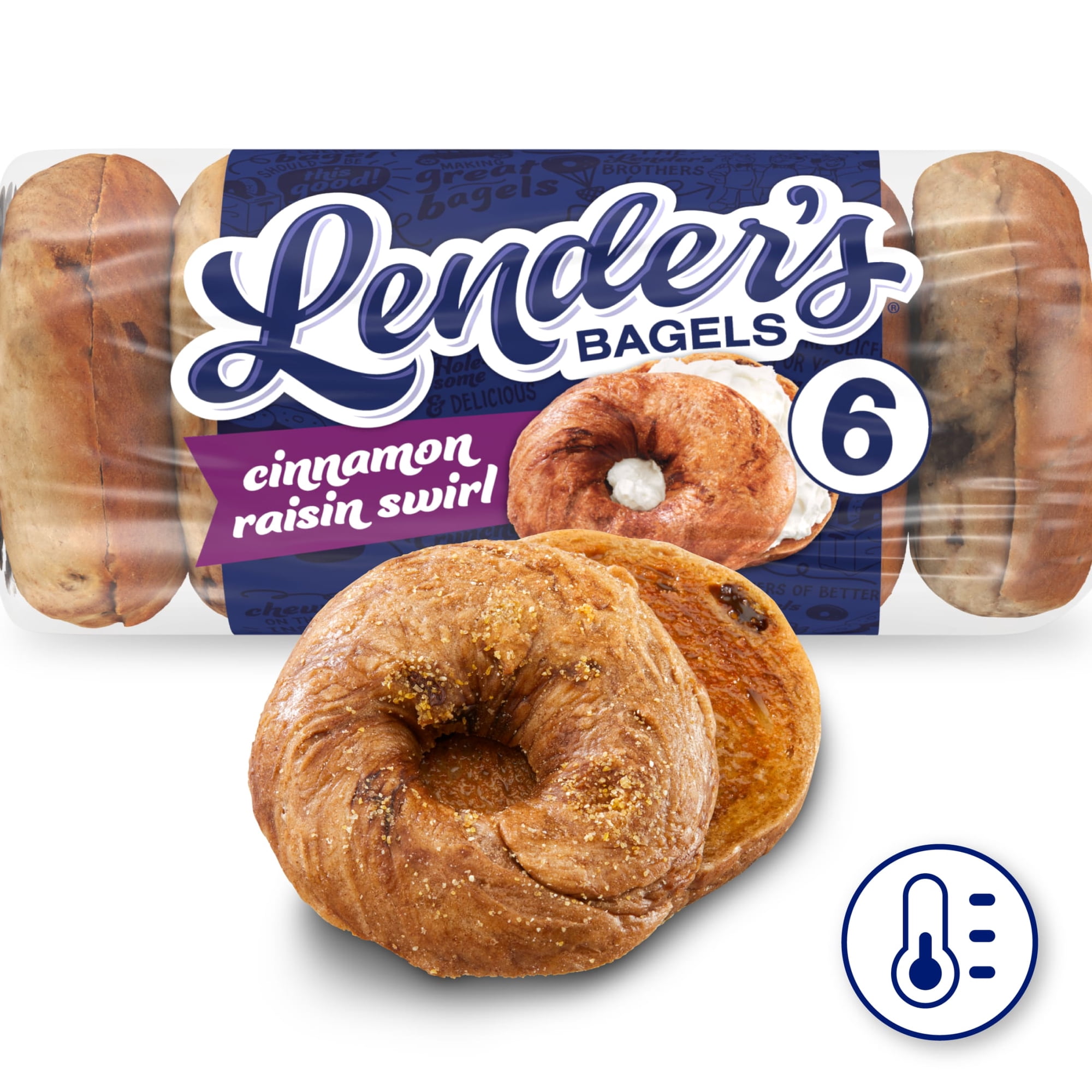 Lender's Original Cinnamon Raisin Bagels, 6 count, Pre-sliced Bagels, 17.1 oz Bag