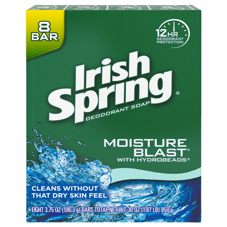 (2 pack) Irish Spring Moisture Blast, Moisturizing Bar Soap, 3.7 Ounce, 8 Bar