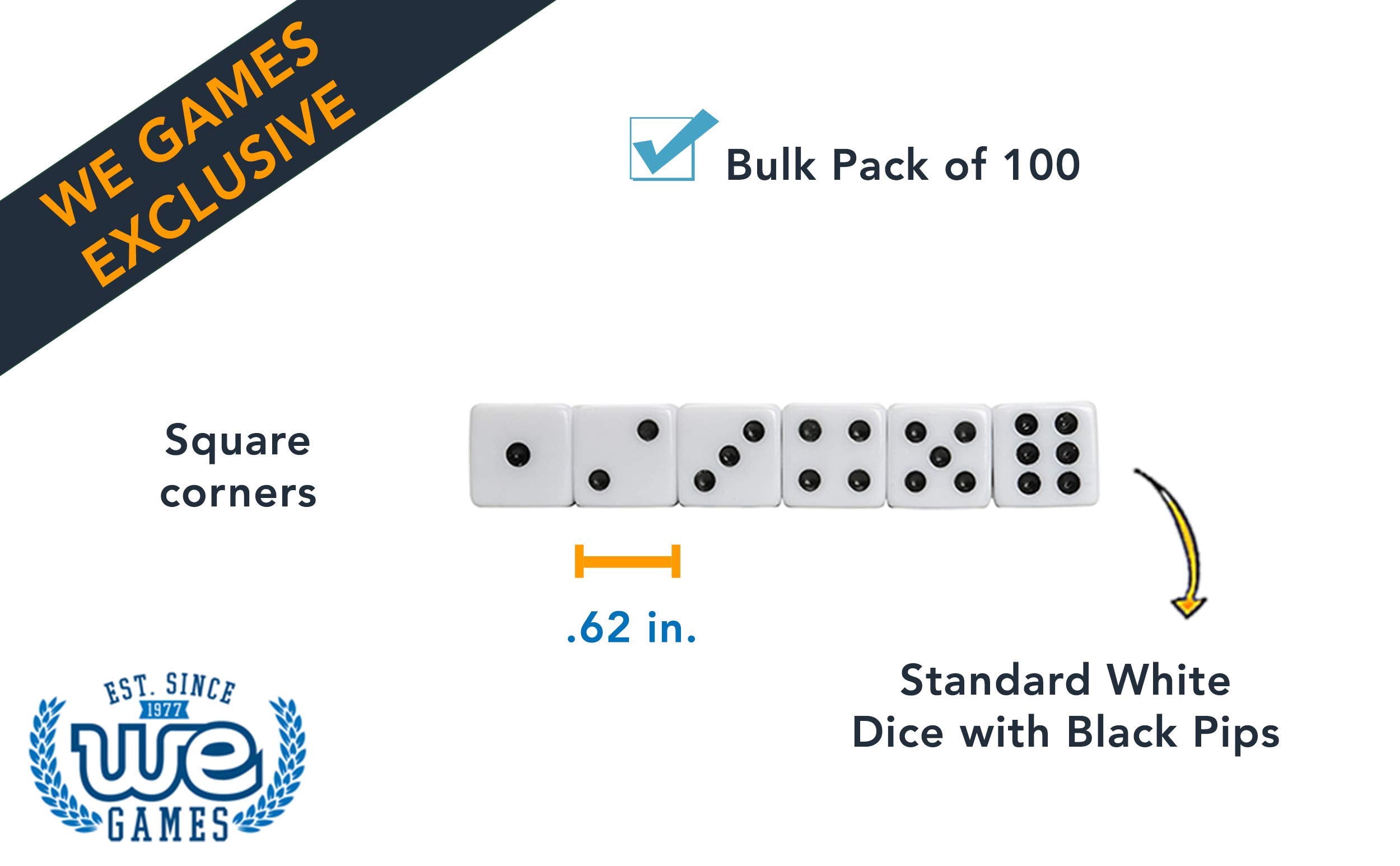 WE Games White Square Cornered Opaque Plastic Dice - Set of 100