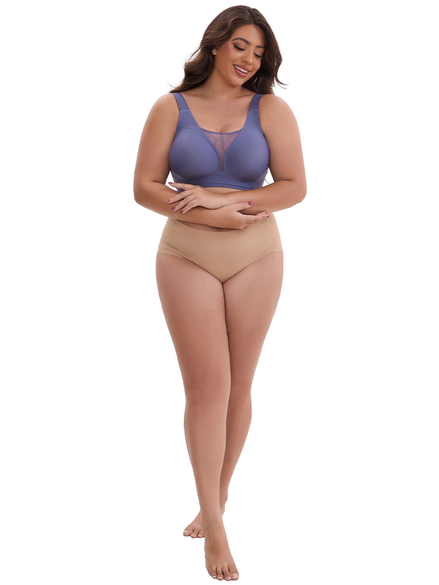 DARING DIVA Plus Size Wide Strap Seamless Bralette No Underwire Smooth Bra L Blue