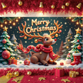 thumbnail image 6 of Reindeer Theme Christmas Banner Golden Stars Holiday Backdrop Colorful Ornaments Snowflake Pattern Xmas Display for Christmas Party Indoor Decoration Family Gathering, 6 of 9