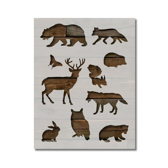 Wild Animals Stencil Bear Owl Fox Template Reusable 8.5 x 11 for Painting on Walls, Wood, Etc. By Stencilville
