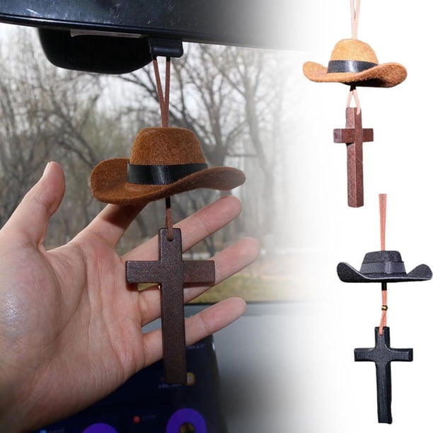 Colgante Colgante de sombrero de vaquero para coche con dije de cruz de corazón, accesorio de moda para interior de vehículo (1 unidad) JASKFLY