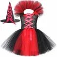 thumbnail image 3 of Disfraz de bruja malvada para Halloween para niños, fiesta de carnaval, disfraces de niñas, vestido de tutú de bruja malvada con sombrero y escoba mágica, 3 of 5