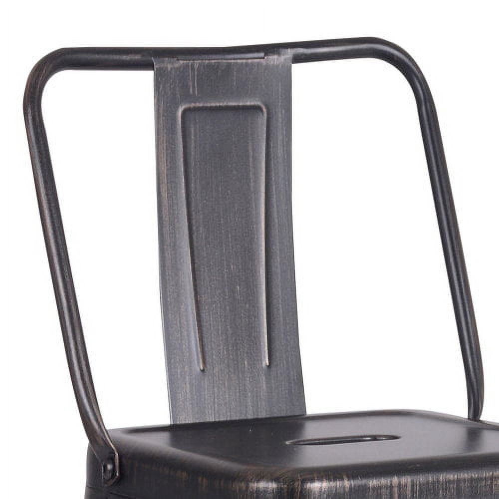 AC Pacific Distressed Metal 30" Barstool with Back, Set of 2, Black