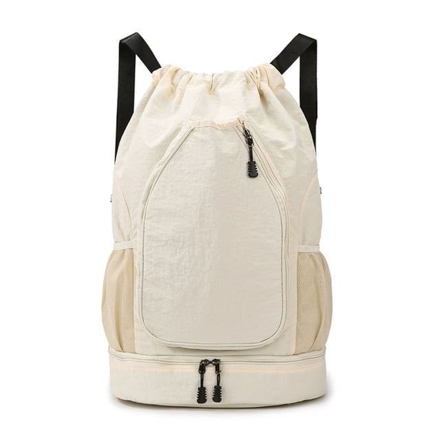 Drawstring Gym Backpack Sports Bag with Shoe Compartment Racket Pocket Lightweight Daypack for Badminton Tennis Basketball Fitness