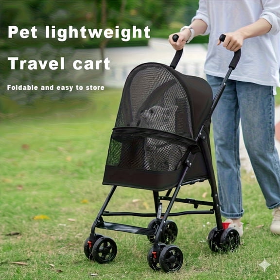Pet Stroller for Small Dogs and Cats, Capacity up to 33 lb, Gravity-Fold Design,Black
