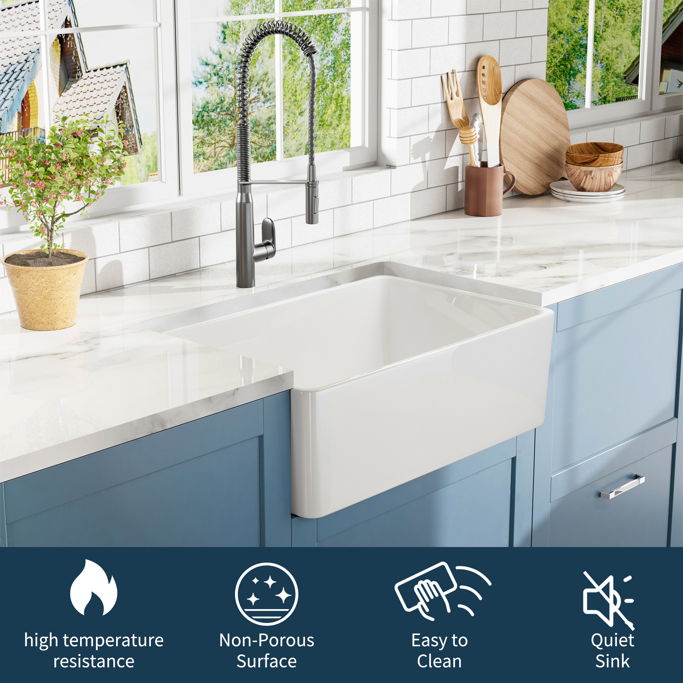 24 Inch White Farmhouse Sink-White Farm Sink for Small Kitchen and Laundry, Luxury Apron Front  Fireclay Porcelain Ceramic ink Single Basin with Bottom Grid and Strainer