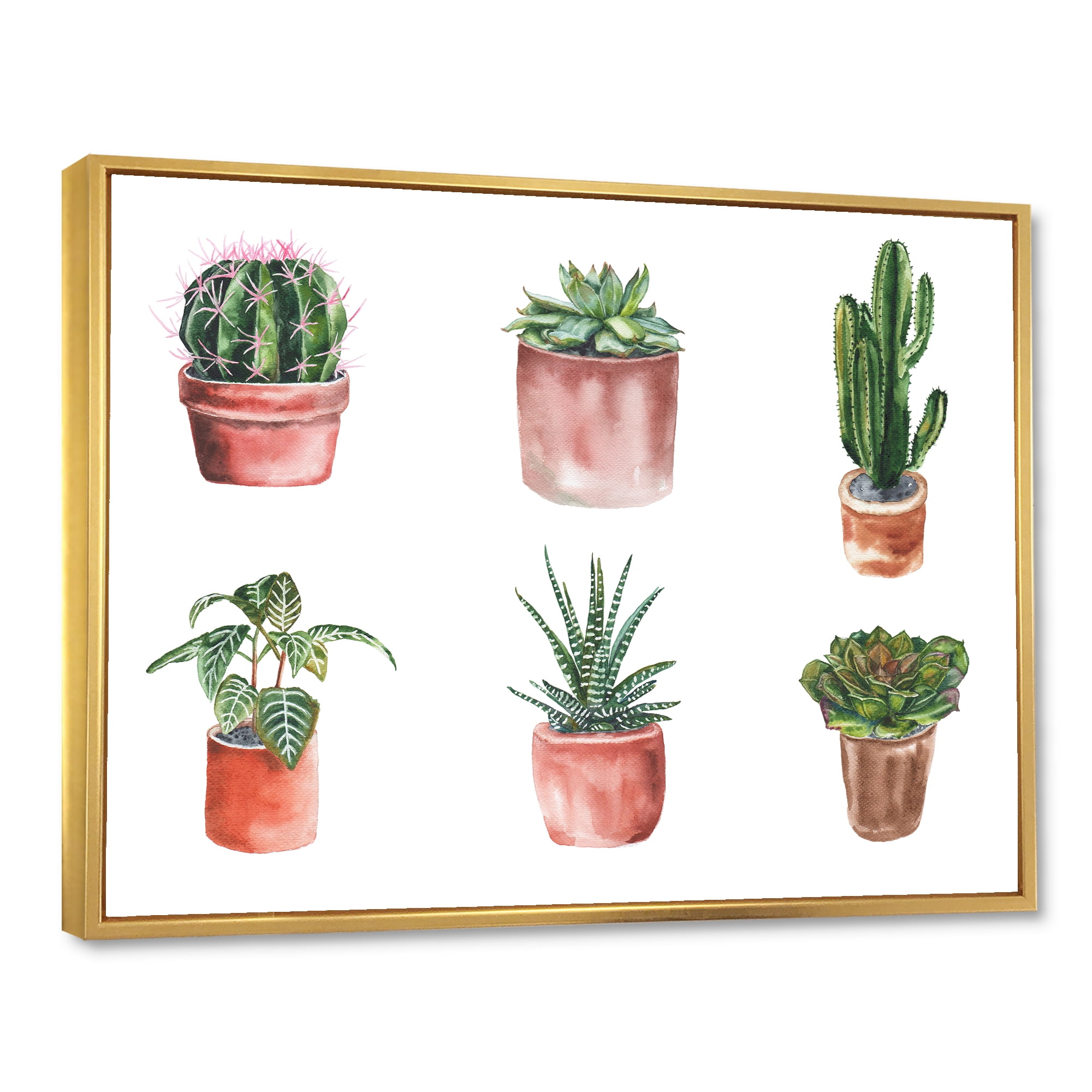 Designart 'Cactus and Succulents In A Clay Pot ' Traditional Framed Canvas Wall Art Print