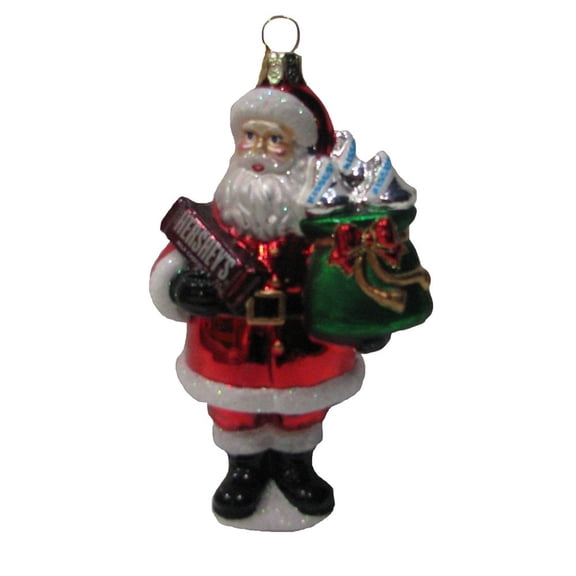 Kurt S. Adler Glass Santa with Hershey Bar Ornament, 5-Inch