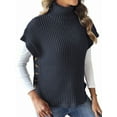 thumbnail image 2 of Womens Cap Sleeves Sweater Vest Turtle-Neck Ribbed Knit Tank Tops Basic Slim Fit Top Navy Blue One size, 2 of 8