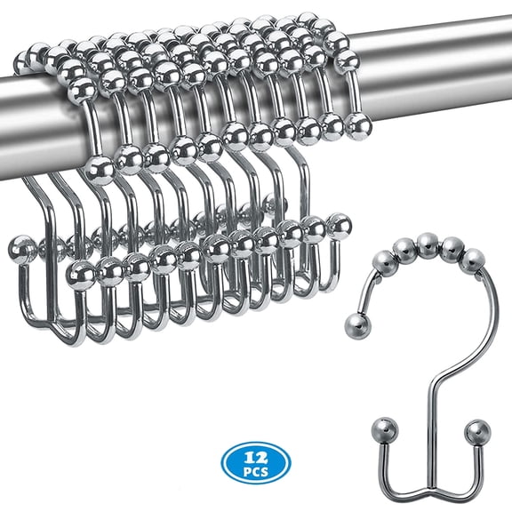 Set of 12 Shower Curtain Hook Rings,Rust-Resistant Stainless Steel Glide Shower Double-Hooks,Plated Chrome Finish