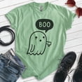 thumbnail image 2 of Boo Ghost T-shirt, Unisex Women's Men's Shirt, Cute Ghost Boo Halloween Spooky, Heather Apple Green, X-Small, 2 of 6