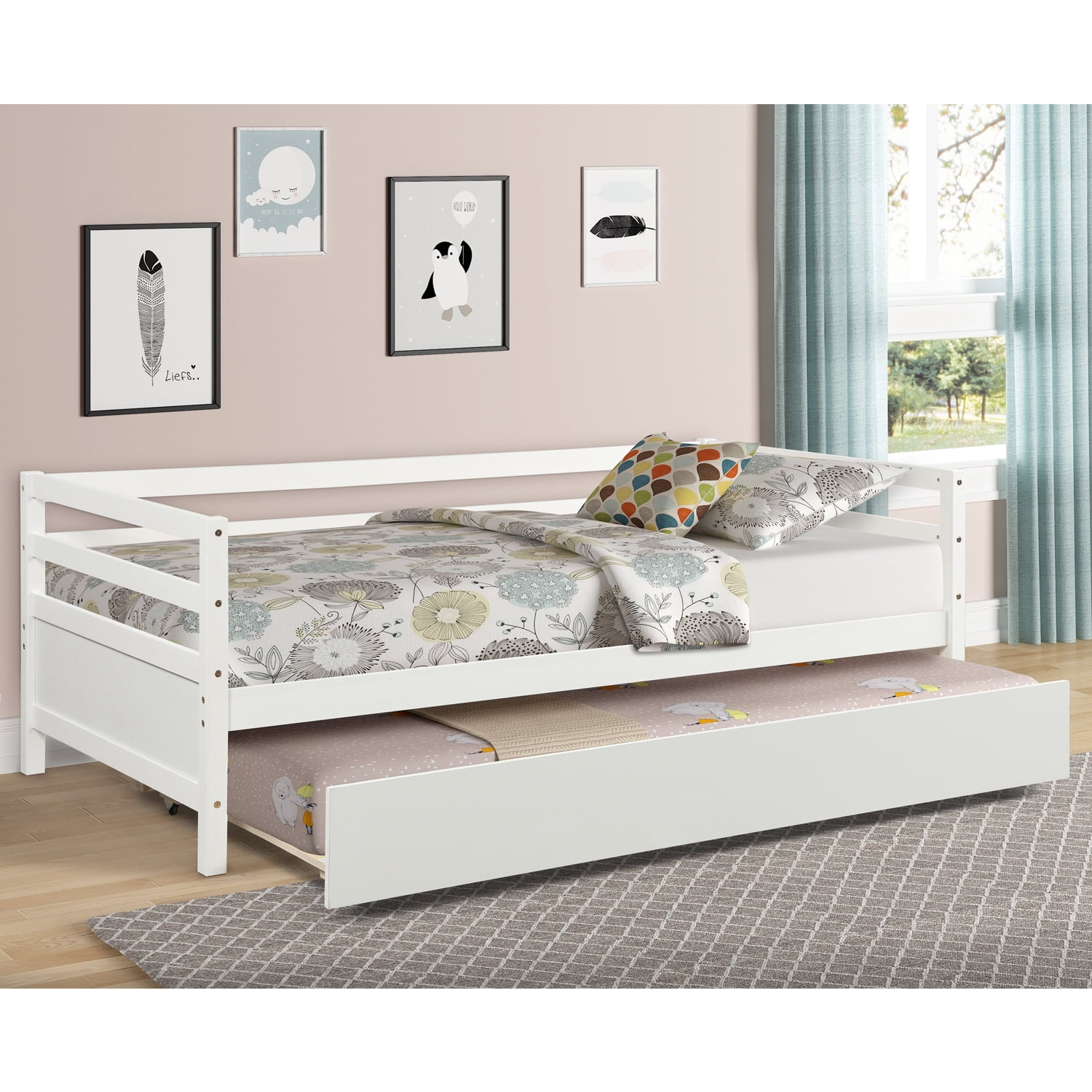Daybed Frame with Trundle Twin Size White Mattress ...