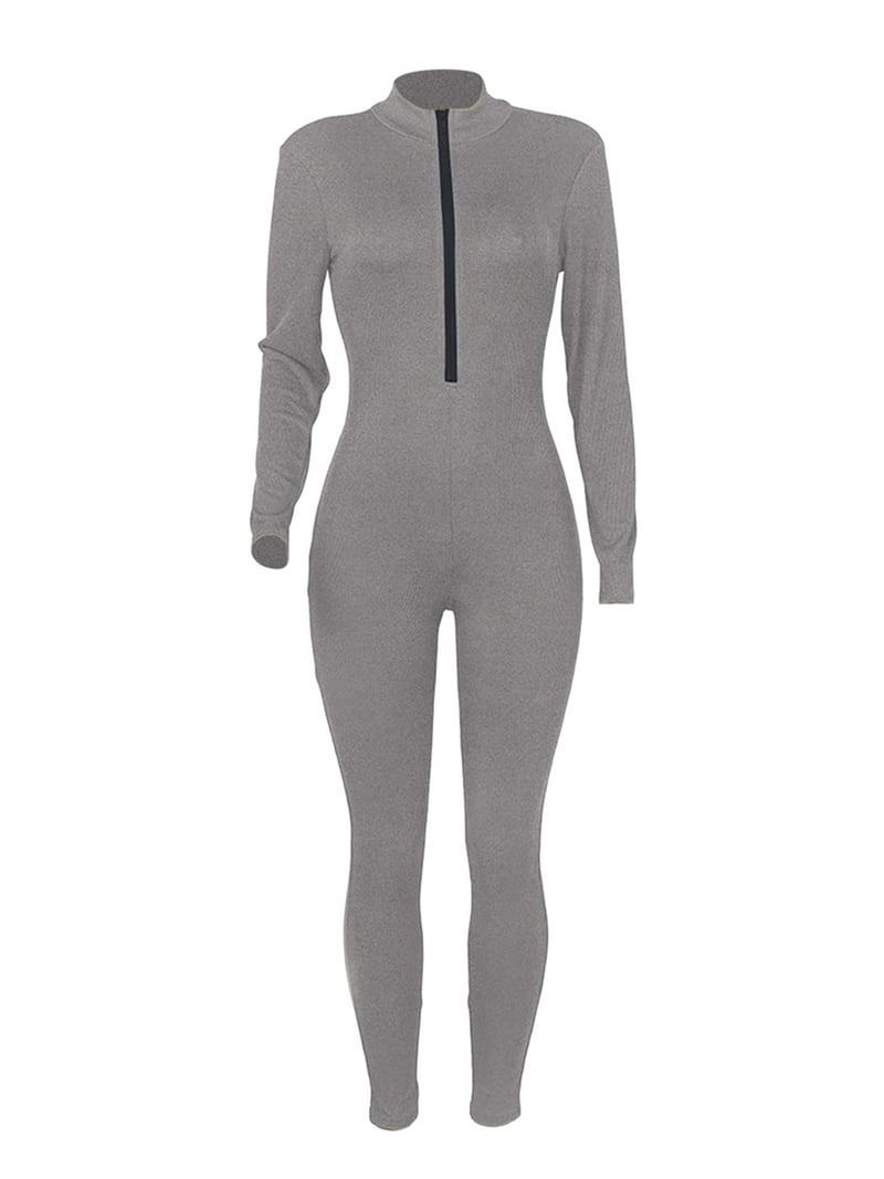 Multitrust Women One Piece Bodycon Jumpsuit Solid Color