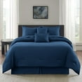 thumbnail image 3 of Lux Decor Collection Twin Seersucker Bedding Comforter Set – All-Season 8 Pieces Bed in a Bag Includes Comforter, Sheets, Pillow Sham, Bed Skirt & Decorative Pillow for Ultimate Comfort - Navy, 3 of 7