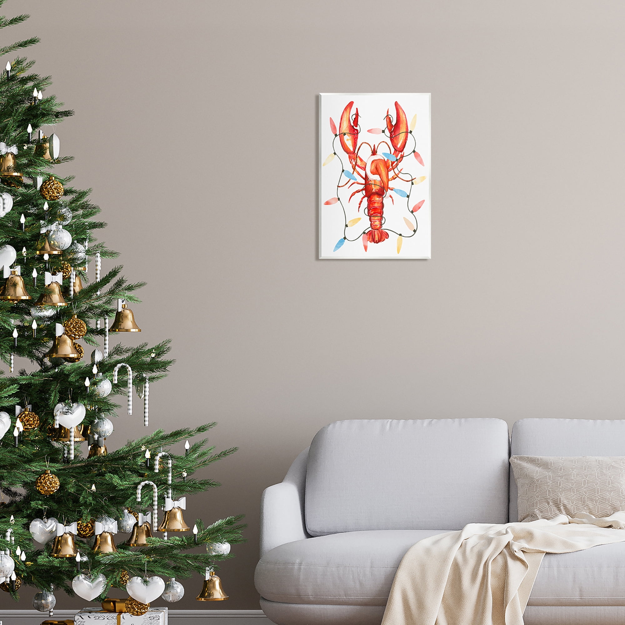 Stupell Industries Nautical Lobster Christmas Lights Holiday Painting Unframed Art Print Wall Art