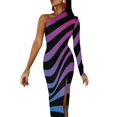 thumbnail image 1 of Black And White Striped Bodycon Dress Summer Abstract Lines Retro Side Split Long Dresses Long Sleeve Printed Street Style Dress, 1 of 5