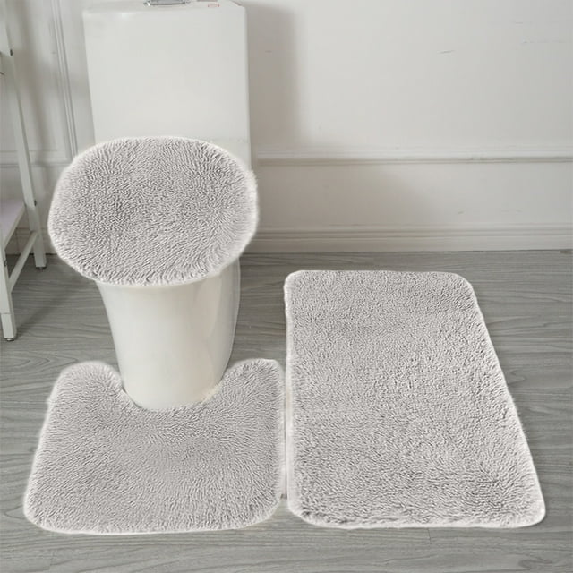 Cagogo under $5 Bath Mats Set, 3-Piece Solid Color Bath Mat Set for Toilet Tub, Plush Non-Slip Bathroom Rug, Machine Washable Absorbent Mat Set, Toilet Seat Cover and Floor Mats