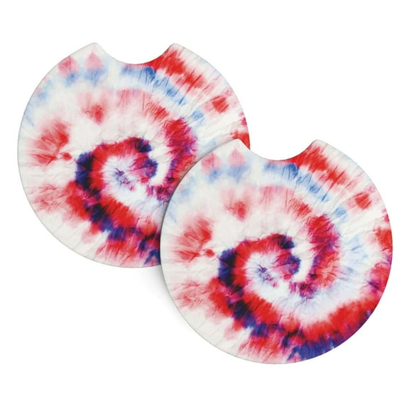 2 Package Car Coasters Drink Absorbable Rubber Base Cup Holder Coasters Non-Slip Coasters Bar Coasters Car Interior Accessories 2.7 Inches Red Spiral Tie Dye Hippie Flag