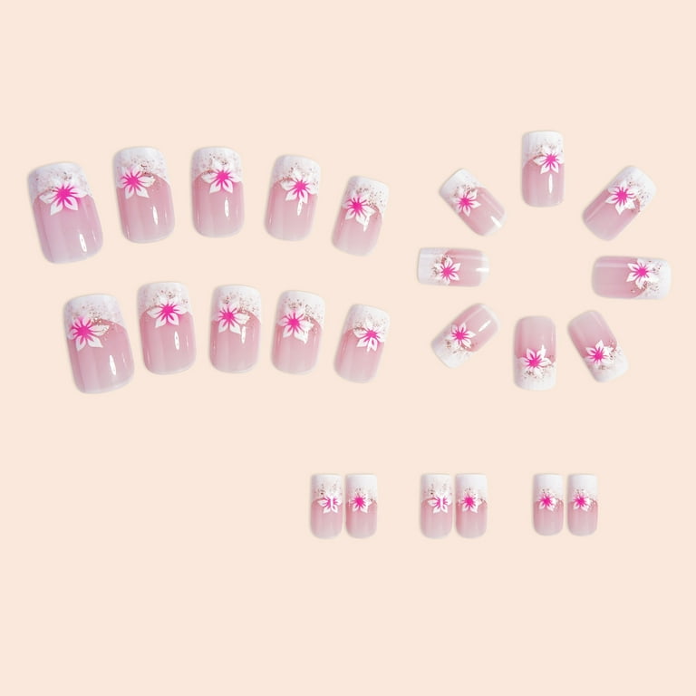 24pcs Bling - Bling Rose - Pink Petal Nail Art - Sweet Ins Style Wearable False Nails