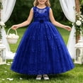 thumbnail image 2 of JUMEYU Girls Lace Embroidery Long Dress Sleeveless Flower Party Performance Evening Gown Dresses 5T 6T (Blue,5-6 Years), 2 of 7