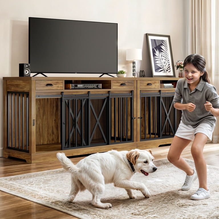 Uforic 63-Inch Dog Crate Furniture,TV Stand with Charging Station