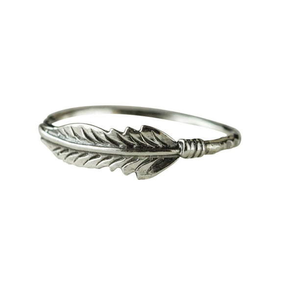 Rings for Women Girls Antique Solid Sterling Silver Feather Stacking Bride Wedding Ring