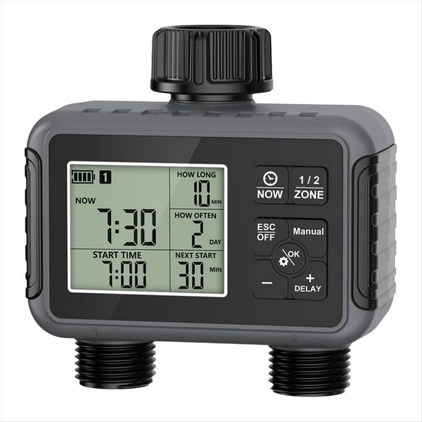 Temporizador de Agua Inteligente con de Riego de 2 Salidas, Programador de Jardín con Pantalla LCD.