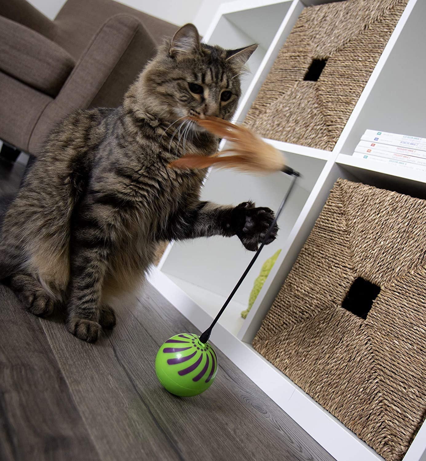 SmartyKat (2-Set) Feather Whirl Electronic Motion Wand Toys for Cats & Kittens, Includes x2 Extra Wands, Spinning, Battery Powered, Fun & Engaging Play, Encourages Exercise - Green, 2-Set