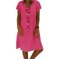 thumbnail image 2 of Plus Size Women Short Sleeve Loose Summer V Neck Midi Dress, 2 of 4