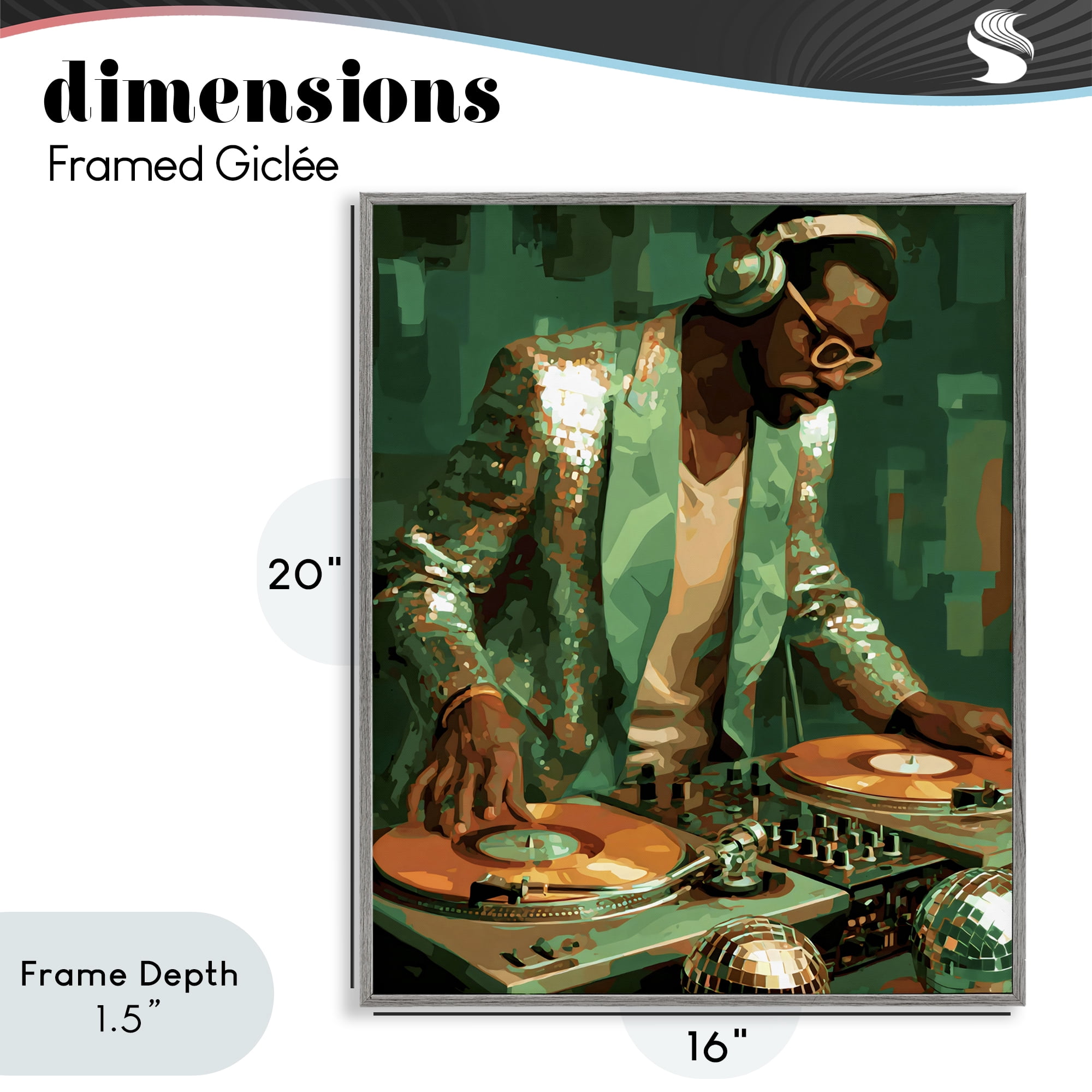 Stupell Industries Green Disco DJ Music Gray Framed Giclee Art, design by Franklyn Gregory