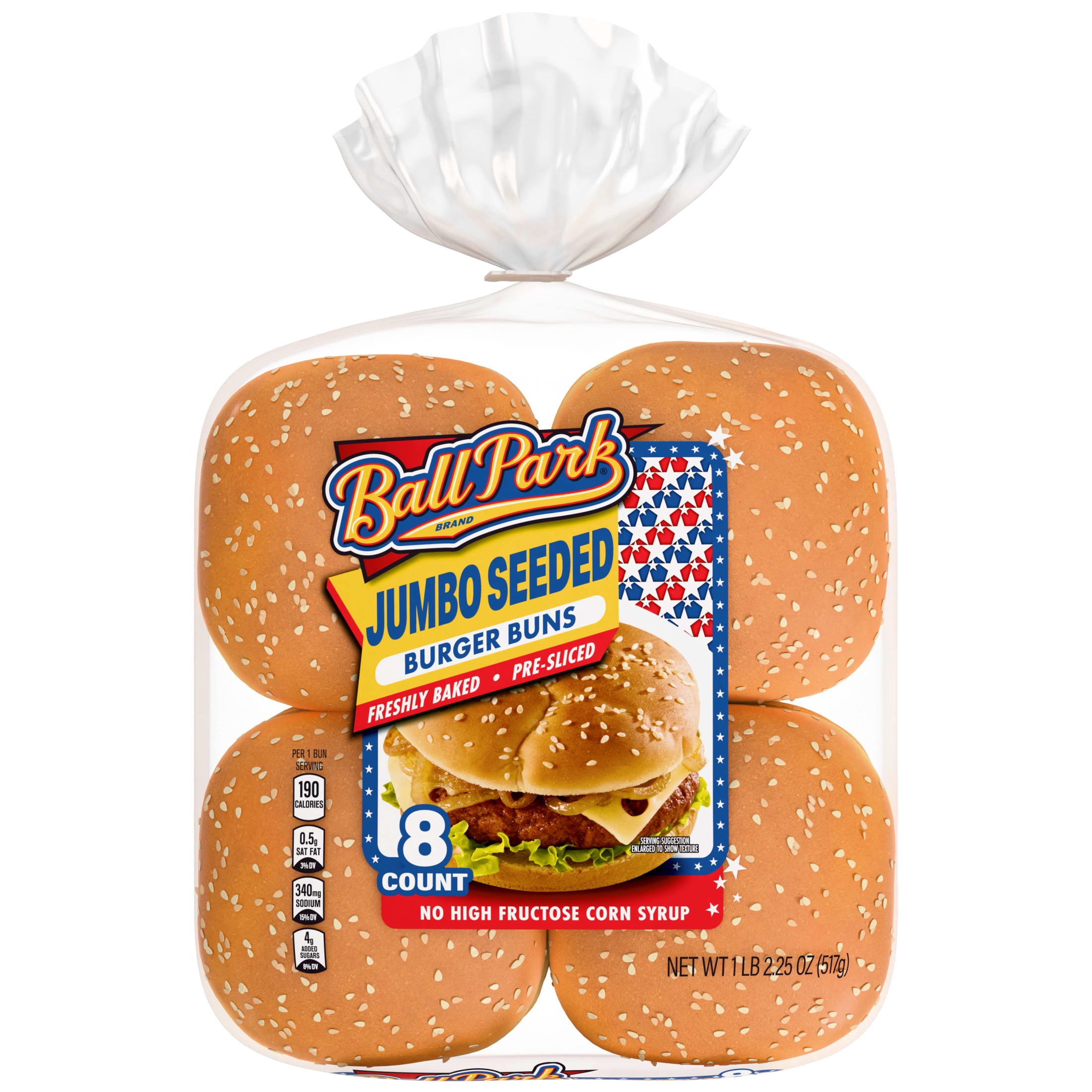 Ball Park Sesame Jumbo Hamburger Buns, 8 count, 18.25 oz