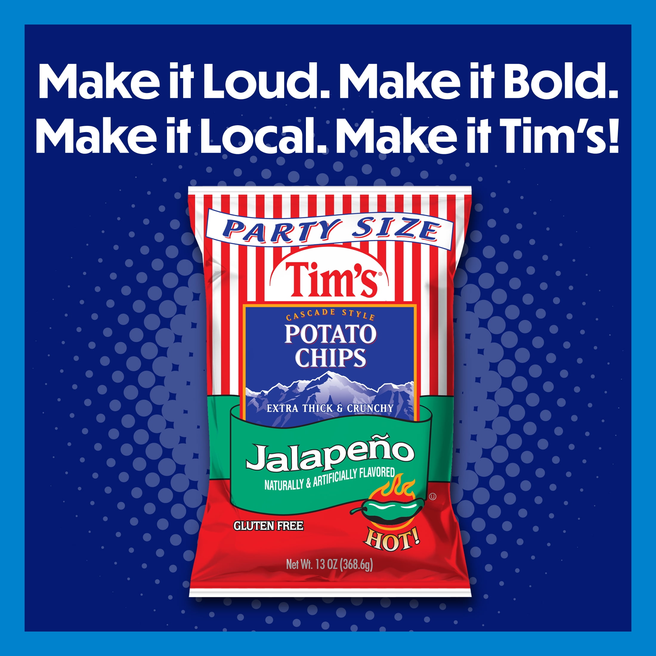 Tim's Cascade Snacks Jalapeno Cascade Style Potato Chips, Gluten-Free, Party Size, 13 oz Bag