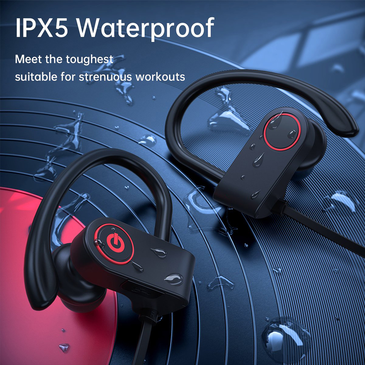 Bluetooth Headphones, Best Wireless Sports Earphones w/Mic IPX7 Waterproof HD Stereo Sweatproof in-Ear Earbuds Gym Running Workout 8 Hour Battery Noise Cancelling Headsets - image 3 of 8