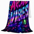 thumbnail image 2 of Retro Arcade Vibes Neon Gaming, Festive Halloween Scene, Warm Flannel Blanket for Living Room and Reading Nook with Detailed Artwork, Art Lovers Halloween Gift, Fantasy Home Decor, 2 of 9