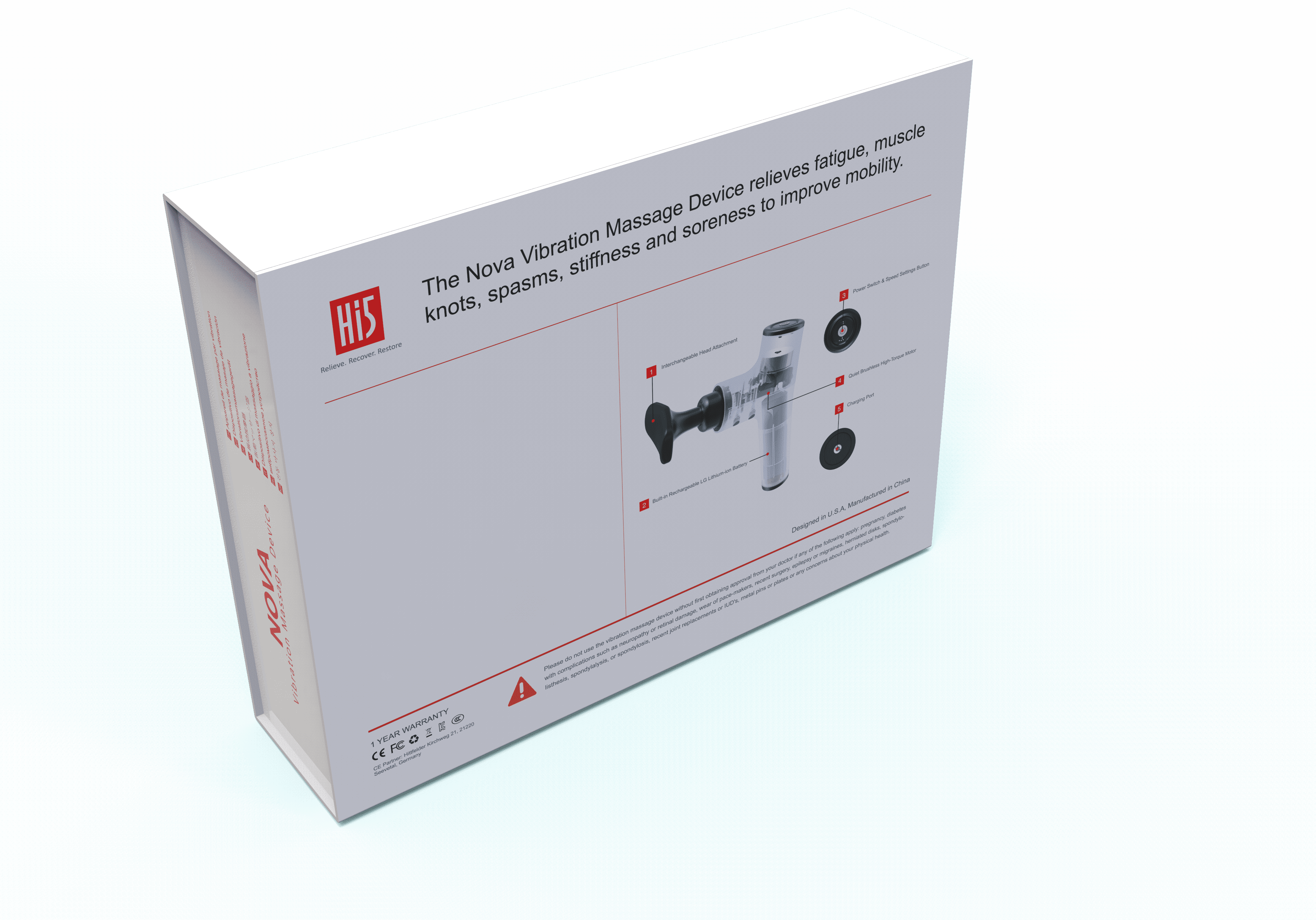 Hi5 Nova Vibration Personal Deep Tissue Percussion Ultra Quiet Massage Gun  with 4 Head Attachment and Gift Box