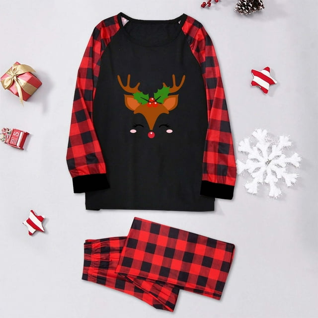 Pyjamas de Noël pour Hommes Blouse Imprimée Hauts+pantalons Ensemble de Pyjamas Assortis pour la Famille Pyjamas Mignons en Liquidation